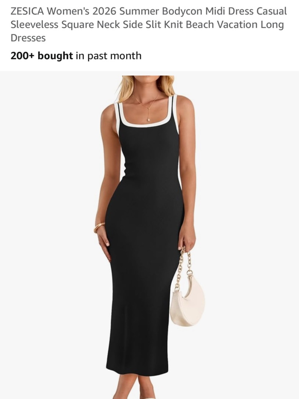 Black Sleeveless Bodycon Midi Dress with White Trim